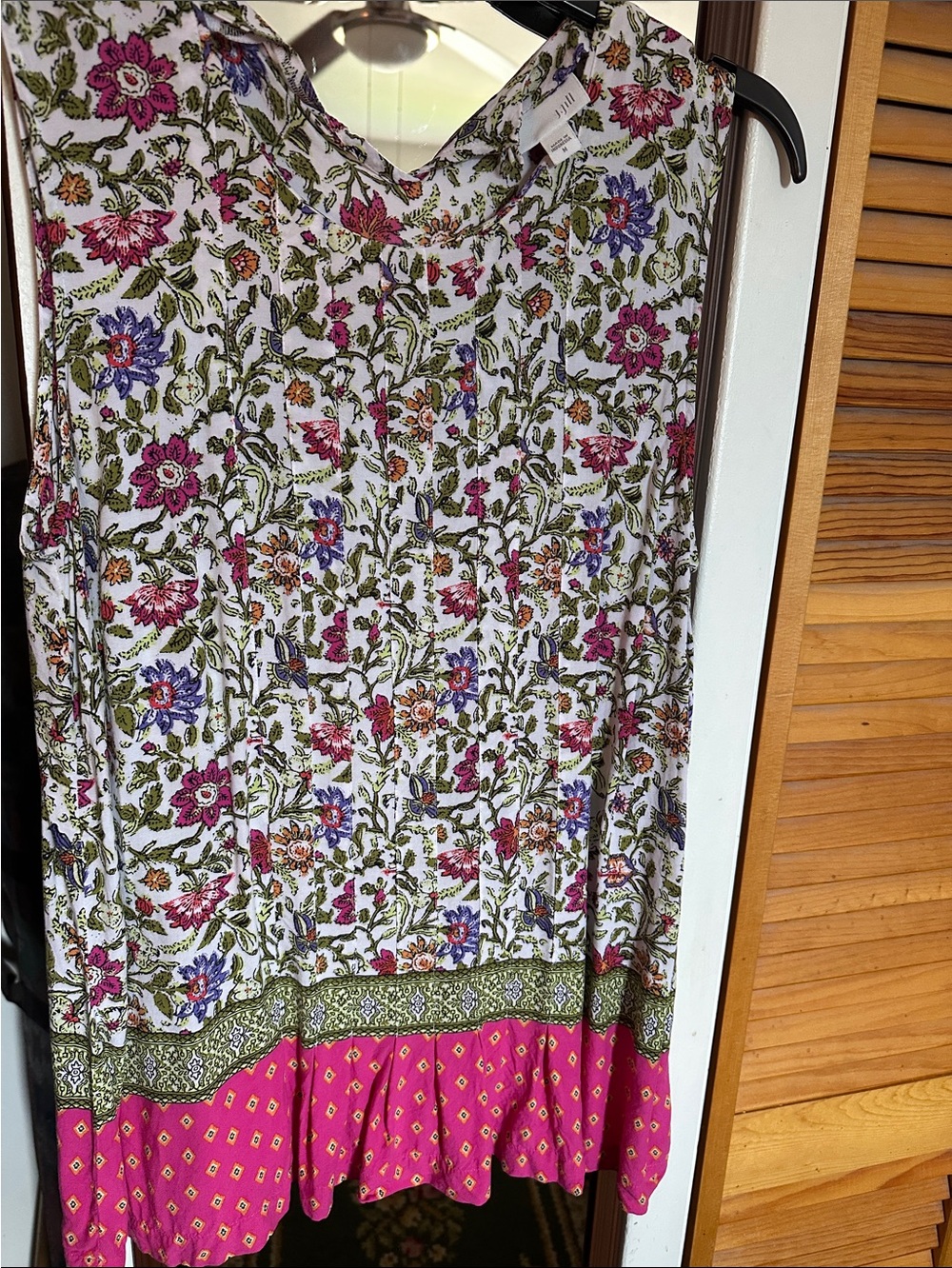 Floral Printed Sleeveless Tunic with Pink Border